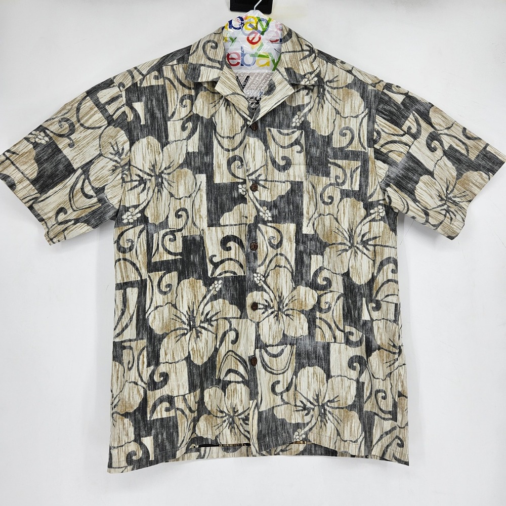 Vintage Hilo Hattie Shirt Mens Medium Button Up Honolulu Hawaiian Floral Reverse